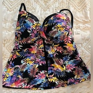 Black and floral tankini with skirt